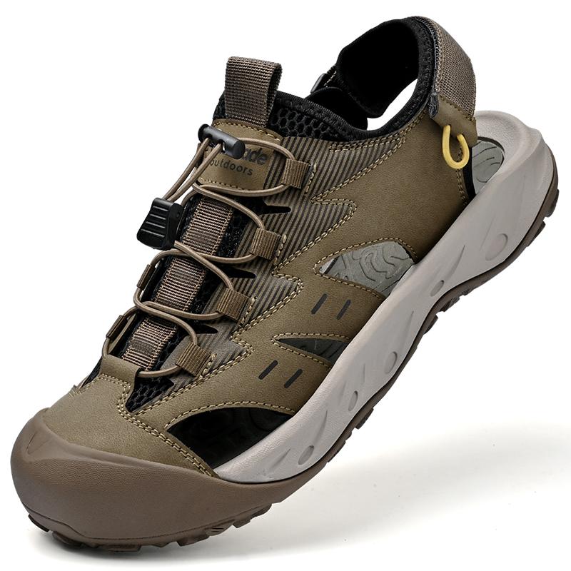 Fashion Solid-color men's outdoor lightweight breathable anti-slip and comfortable summer beach hollowed-out sandals with elastic design