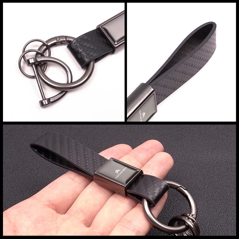 Leather Auto Emblem Keychain High Quality Key Ring For Citroen C3 C5 C5X C4 e-C4 X e-C3 C-Elysee Berlingo C1 C-Crosser C6 C2 AIR