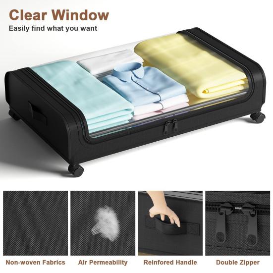 Under-Bed Storage Box with Wheels Large Capacity Dustproof Multi-Purpose Storage Container Clothes Toys Organizer with Clear Window