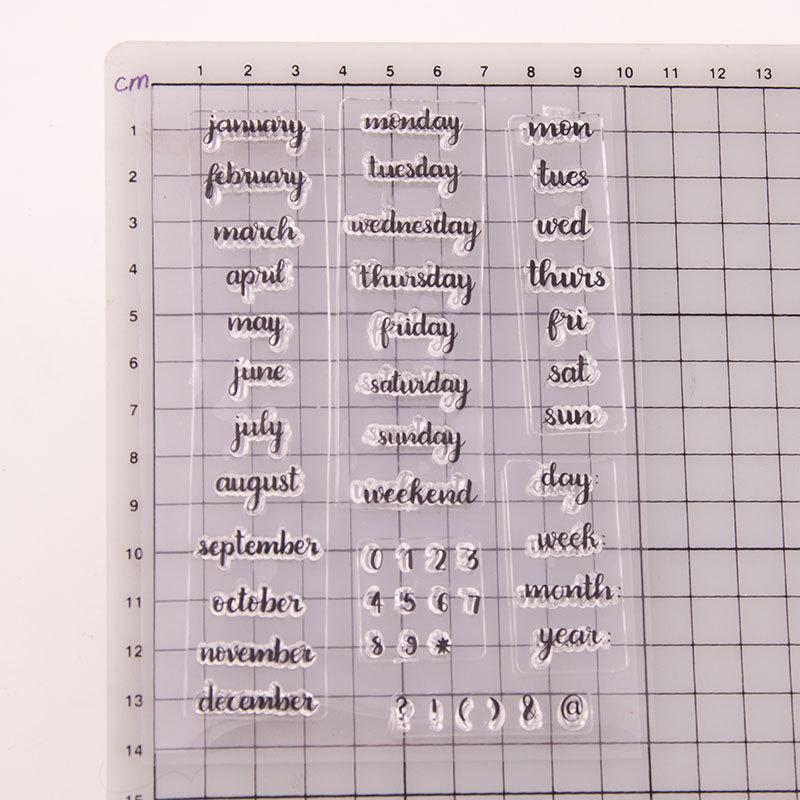 Dagsplan Gjennomsiktig silikon klare stempler for segl DIY Scrapbooking Fotoalbum Dekor Kunst Kalender Dato Måned Uke Tidsplan