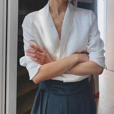 Women's French Collar Long Sleeve Shirt - Simple & Elegant Korean Style