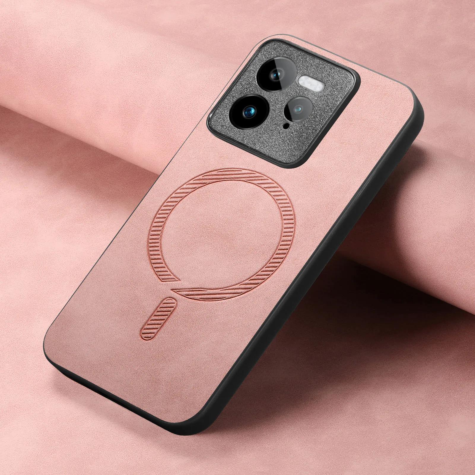 

Для Magsafe Шкіряний Протиударний Чохол Для Realme GT7 Pro Neo 7 Матовий Захисний Чохол для Бездротової Зарядки Для Realme 13 12 11 Pro Plus Realme 12 Plus рожевий