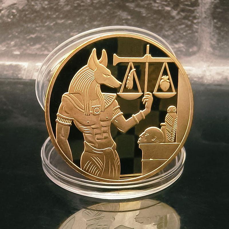 1Pc Ancient Egyptian Pharaoh, Anubis Libra Commemorative Coin, Hound Dog Head Coin, Pyramid, Commemorative Medal Gift