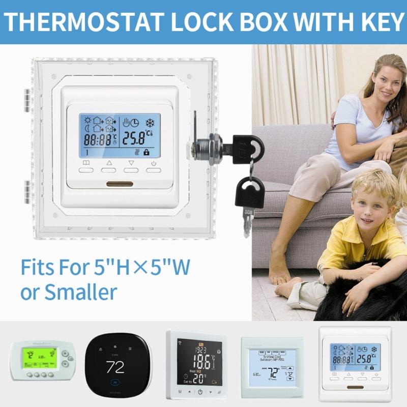 Secure Thermostat Guard Lock Box with Key Set Clear Thermostat Protector Case for Preventing Unauthorized Adjustments