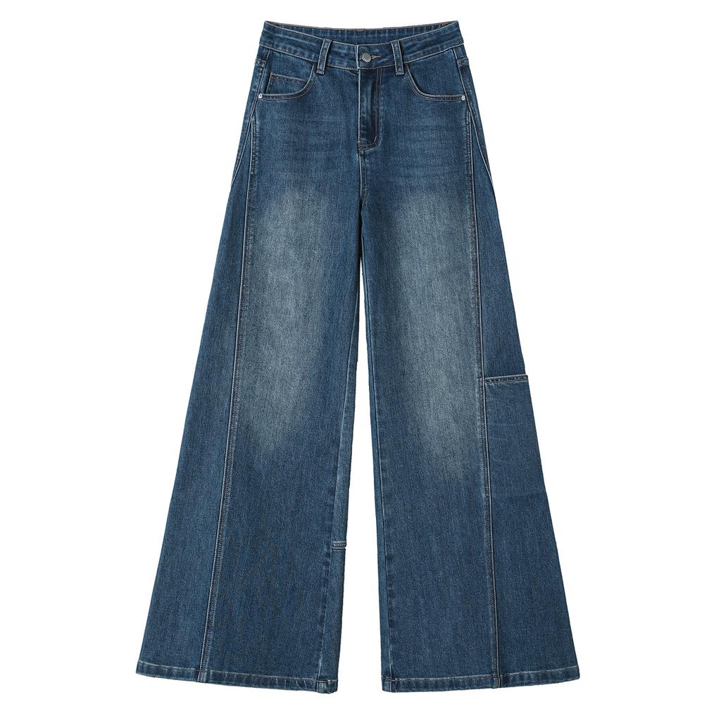 Retro tooling big horn jeans women's autumn new thin loose meat covering fat MM big foot wide leg pants