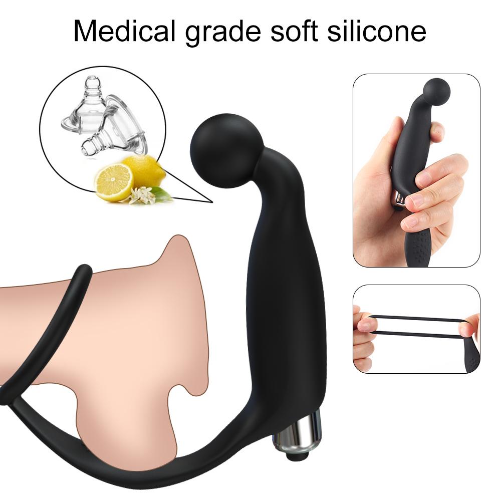 Mannlig prostata massasjeapparat Analplugger Vibrator Silikon Butt Plug For Men Buttplug Forsinkelse Ejakulasjon Ring Vibratorer Sexleketøy For Menn