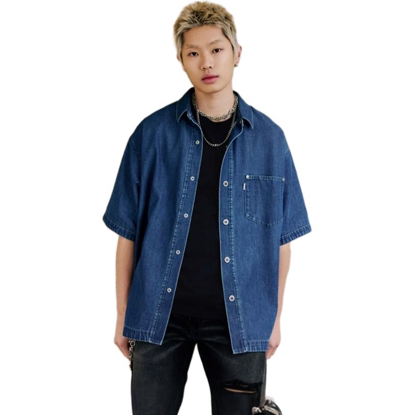Levis SS25 Casual Comfortable Solid Color Denim Short Sleeve Shirt Men shirts Blue 004HN-0000