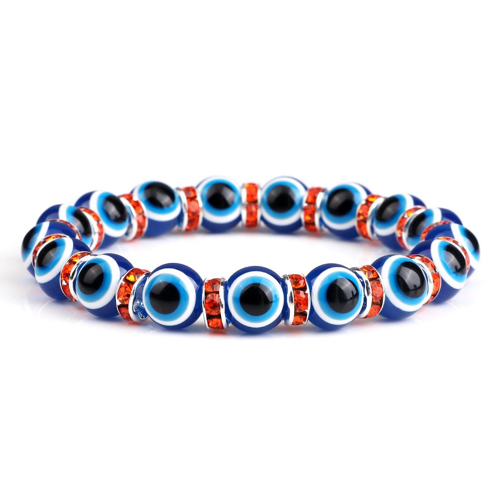 Devil's Eye Beaded Yoga Bracelet with Rhinestone Accents