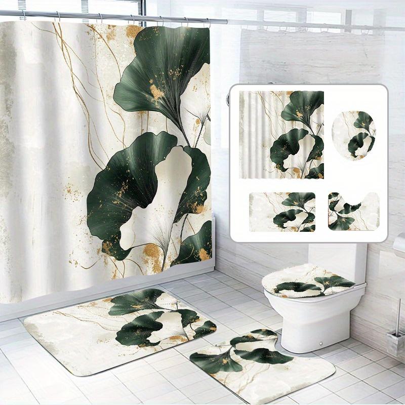 

Chinese Lotus Shower Curtain Set - Traditional Painting Style, Polyester, Non-Slip Bath Mat, Toilet Seat Cover, U-Shaped Carpet W60H190(CM)-1 Pcs