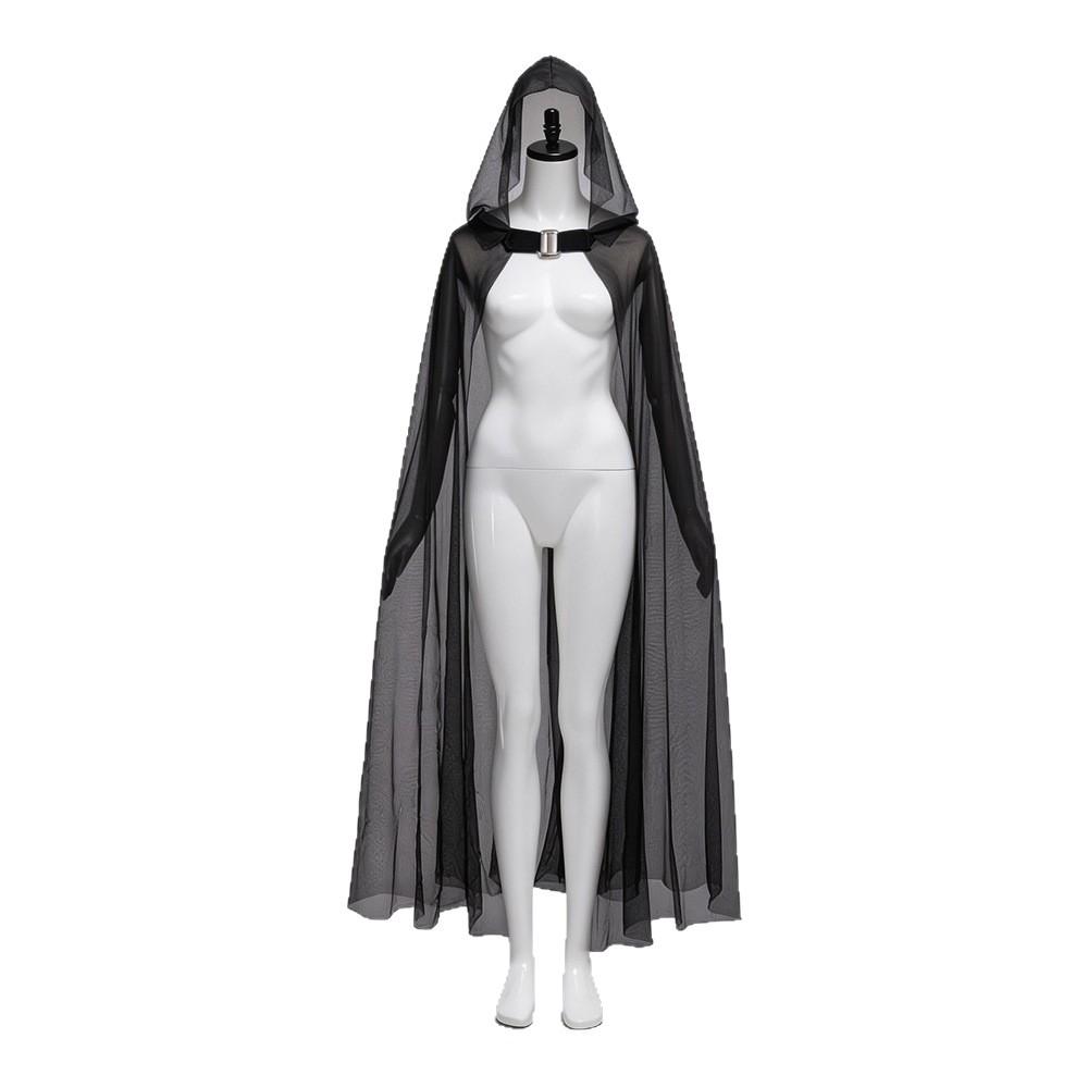 Halloween Grim Reaper Witch Mesh Long Cape Party Performance Costume Cosplay Wizard Cloak Black One Size