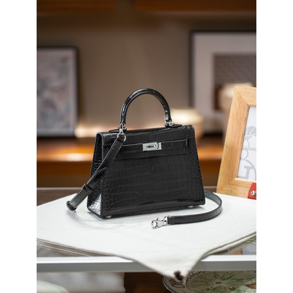 Kazilan Kelly crocodile pattern cowhide bag second generation Keli bag versatile premium portable shoulder messenger women's bag