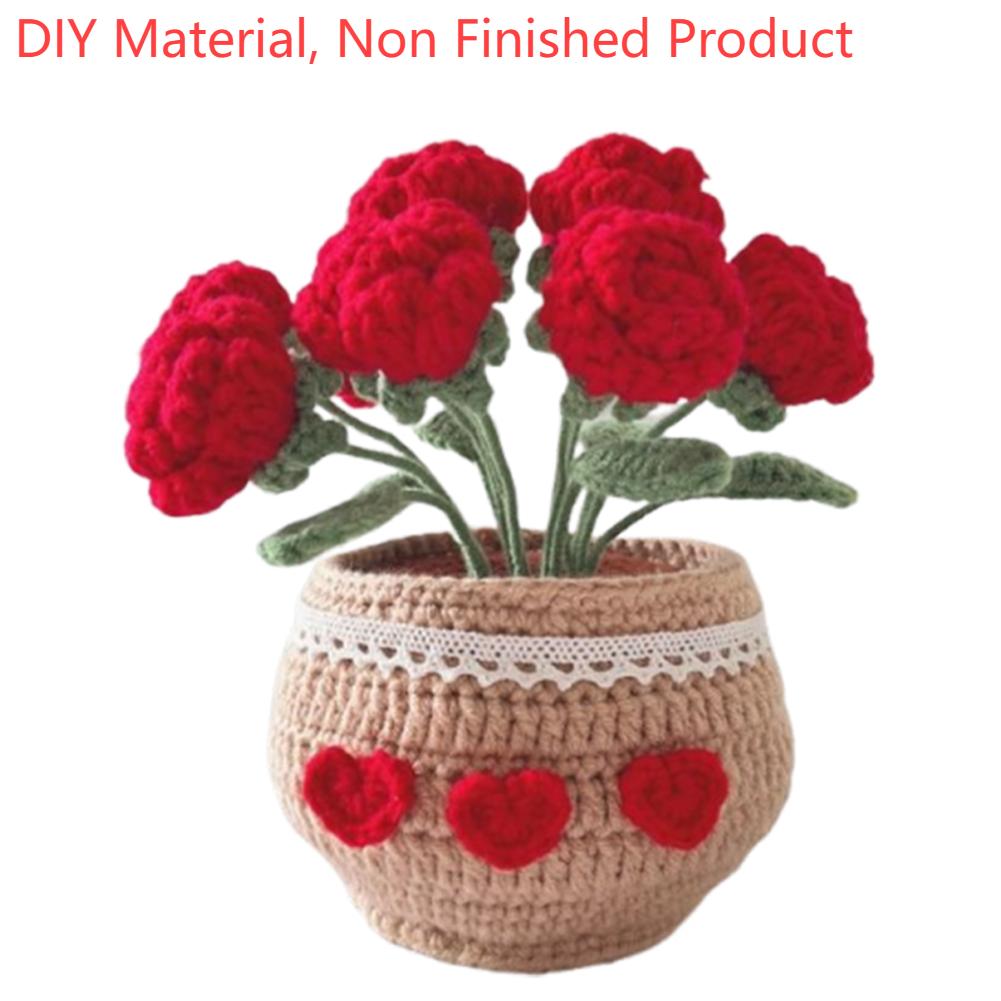 Sztuczne małe rośliny w doniczkach DIY z samouczkami wideo Zestaw do ręcznego dziergania Odporny na zużycie do dekoracji domu i pokoju Ozdoba na biurko