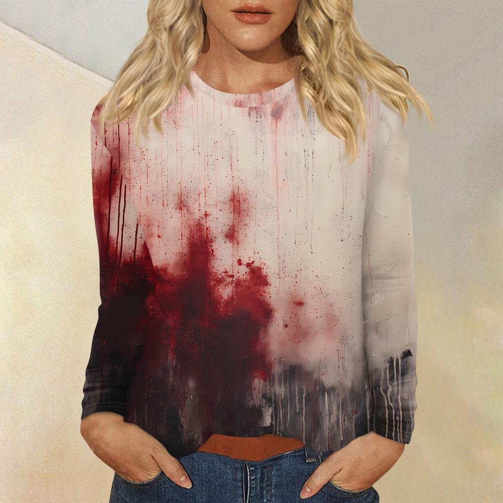 Haut Pull-over Décontracté Mode Femme Imprimé Halloween Col Rond Manches Longues