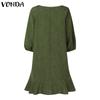 VONDA Women Casual Round Neck 3/4 Sleeve Irregular Ruffled Tunic Dress