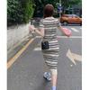 Striped polo neck knitted dress women's summer new design sense niche Korean gentle temperament skirt