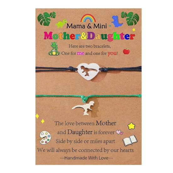 Mother Day Bracelet Dinosaur Element Handmade Heart Pendants Adjustable Size Women Wristband Meaningful