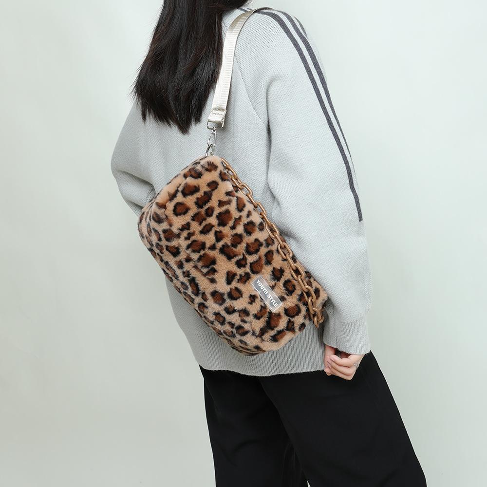 Korean Atmosphere Mao Mao Bag Female 2025 Autumn and Winter New Spice Girl Retro Leopard Print Bag Plush Pillow Messenger Bag