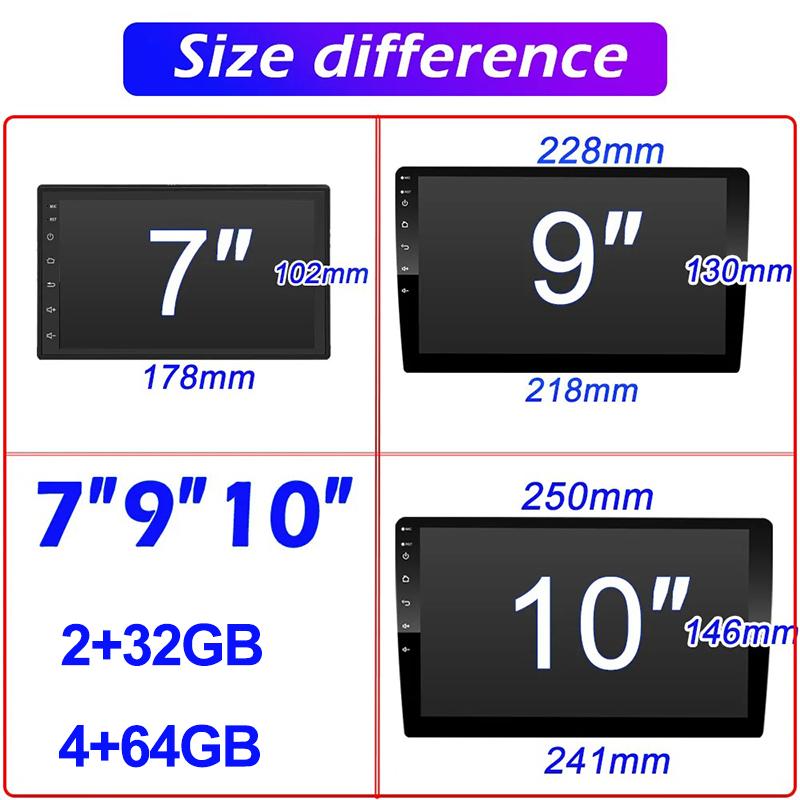 7"/9"/10" Universal Android 13 2Din Car Radio Autoradio 64G GPS Car Audio Carpaly Multimedia Player For Hyundai Nissan Toyota
