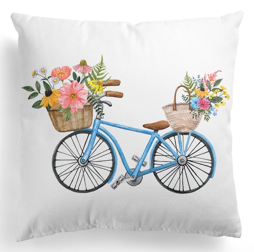 New Spring Flower Pillowcase Easter Bicycle Small Truck Peach Leather Velvet Printed Home Pillowcase