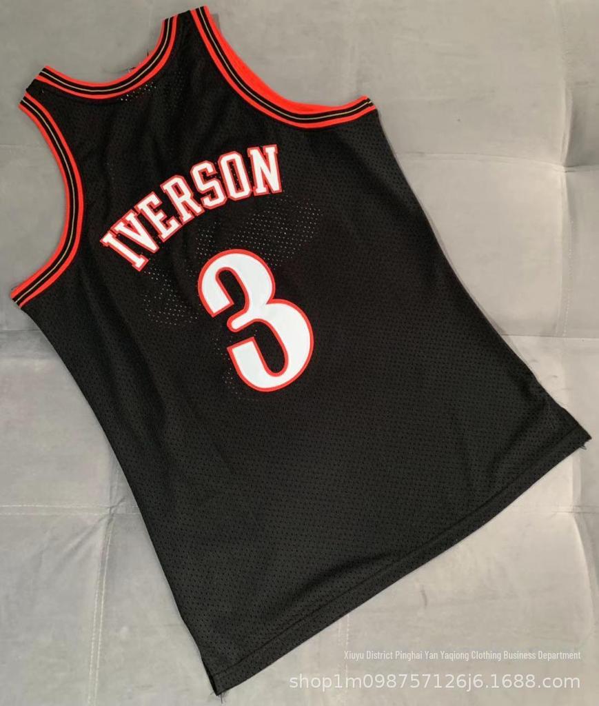 [Camisola dos 76ers] Não. 3 Iverson Camisa de Basquete Densa Totalmente Bordada