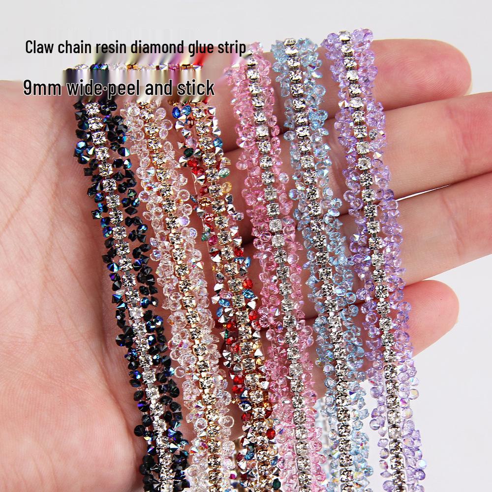 DIY Rhinestone Strip with Claw Chain and Double-Sided Adhesive for Jewelry Crafting
