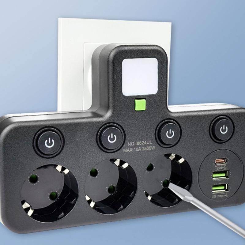 Multi-Socket Power Strips Wall Socket Adapters Power Converter with Independent Switches for Multiple Device Use Enduring