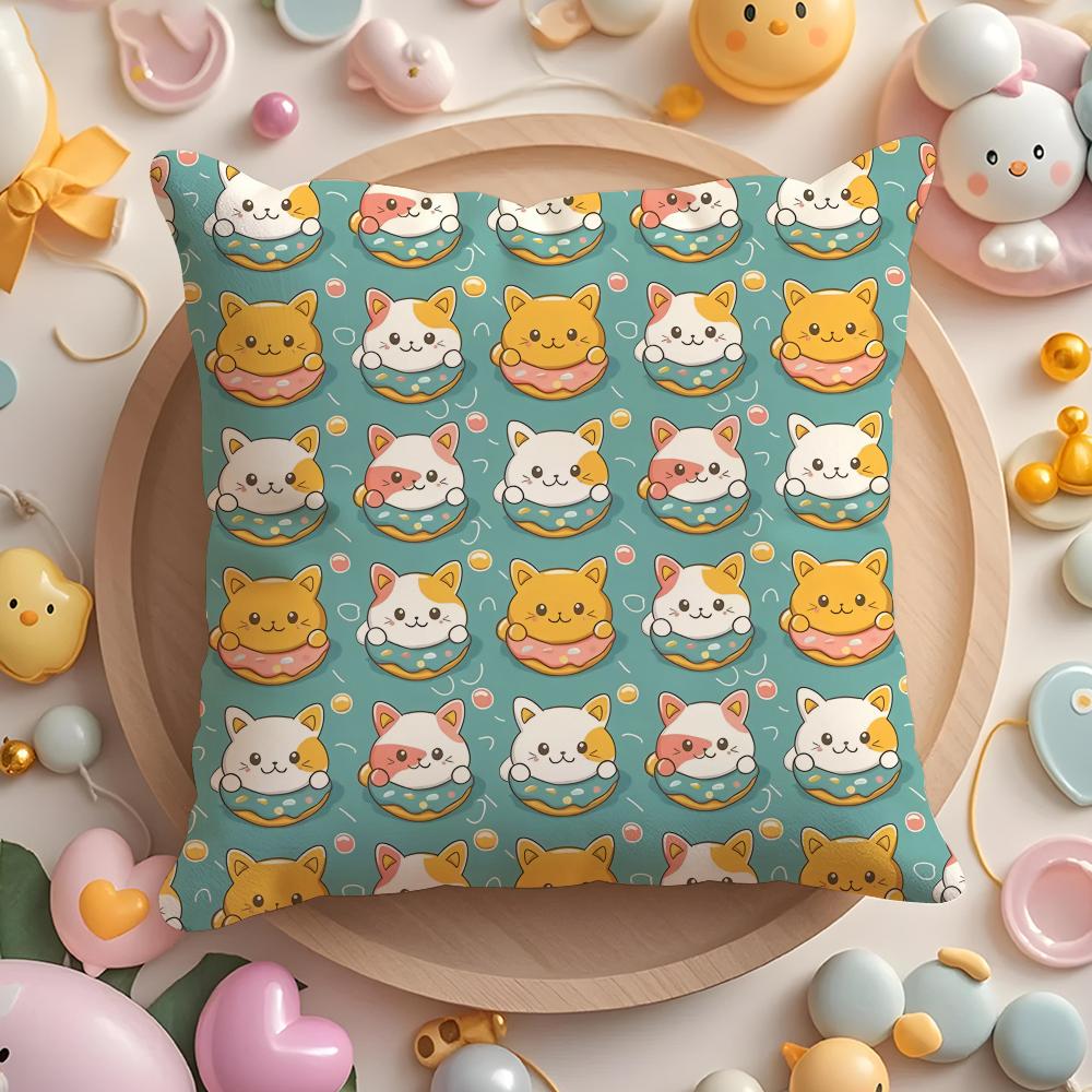 

Cat cake pattern Cushion Cover Short Plush DoubleSided Printing Home Machine Washable in Warm Winter Pillow Cover 40x40cm 16x16in