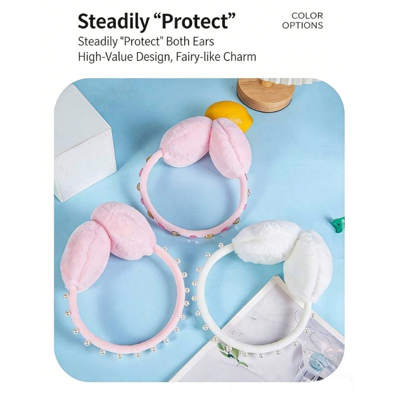 Fashionable Plush Earmuffs for Women Girl with Artificial Pearls Winter Warm Comfortable Ear Warmer For Daily Cycling