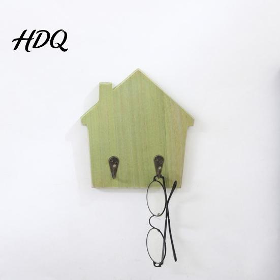 No Damage Wall Mounted Hooks Wood House Shape Storage Hook Strong Traceless Adhesive Decorative Solid Hangers American Style Hanger for Home Entryway