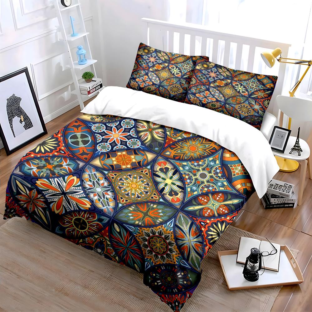Colorful Geometric Mandala Bedding Set Bedding Set (1 Duvet Cover, 2 Pillowcases, Duvet Not Included)