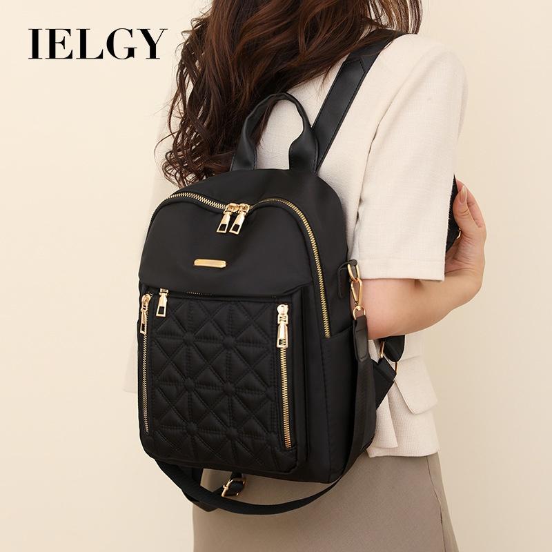 IELGY women's rhombus embroidered thread backpack, Korean version of versatile large-capacity water-proof travel backpack