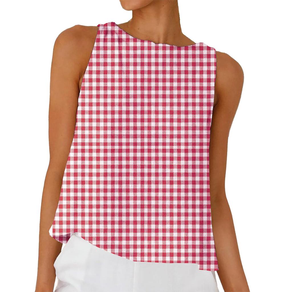 Women’s Sleeveless Plaid Relaxed Fit Tank Top Casual Lightweight Checkered Pattern Blouse for Everyday Wear