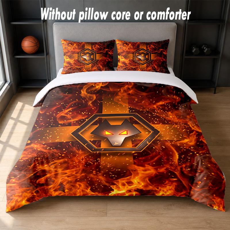 Wolverhampton Wanderers Football Design Bed Bedding Set 1 Duvet Cover + 2 Pillowcases Soft Breathable Household Bed Linens