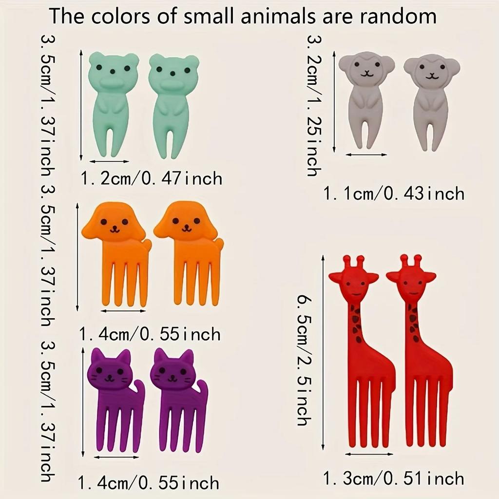 10pcs-Animal Fruit Fork Food Grade Plastic Mini Cartoon Kids Cake Fruit Toothpick Bento Lunch Bento Accessories Party Decoration