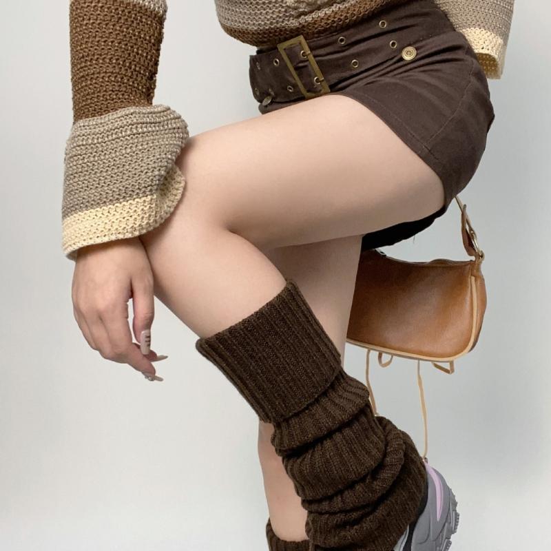 Dames Winter Herfst Dik Geribbelde Gebreide Beenwarmers Harajuku Effen Kleur Japanse Stijl Voetbedekking Dij Hoge Sokken