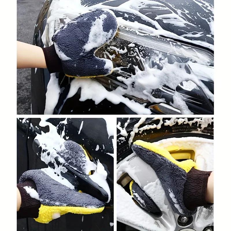 Car Washing Gloves Double Sided Coral Fleece Thickened Super Absorbent Car Wiping Gloves Cleaning Tools Amagi