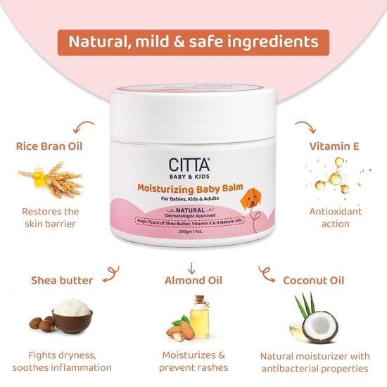 CITTA Moisturizing Baby Balm for Face and Body For Babies, Kids and Adults With 8 Natural Oils, Shea Butter & Vitamin E | 200 G