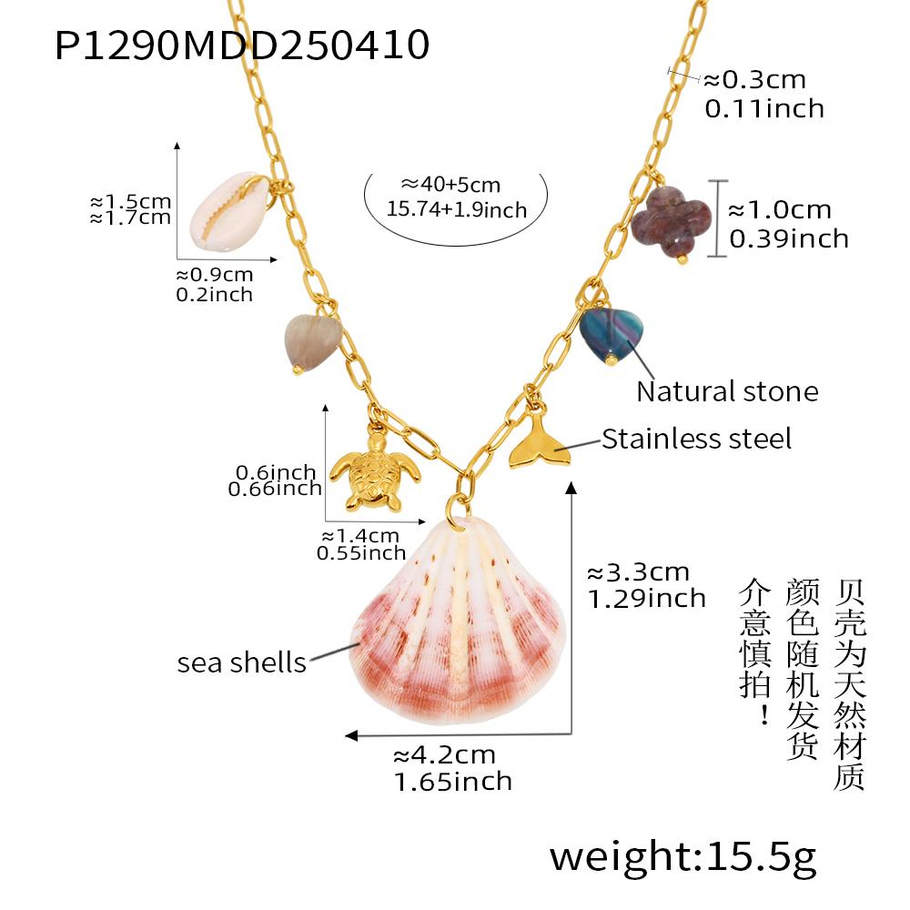 Multi Pendant Chain Necklace In Stainless Steel 18k Gold Plated With Seashell Charms Boho Seaside Holiday Necklaces For Women