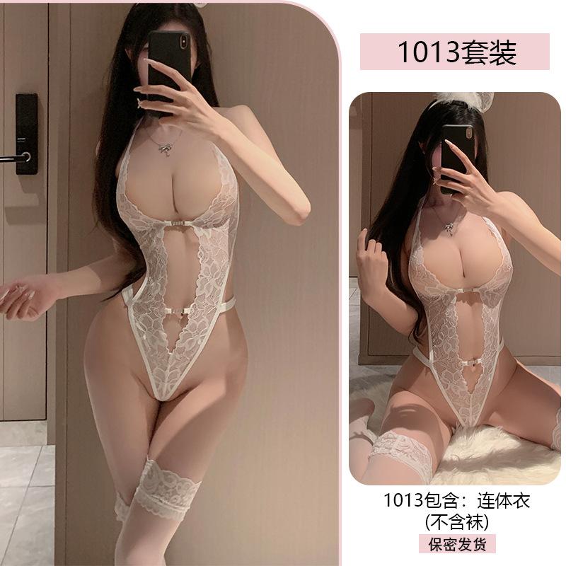 Combinaison sexy en dentelle séduisante pour femmes, sous-vêtements transparents, pur désir, petite poitrine, uniforme, pyjama