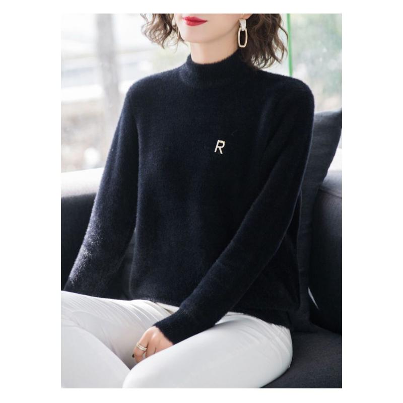 Mink Velvet Women's Sweater Loose New Style Plus  Thickened Half Turtleneck Bottoming Top