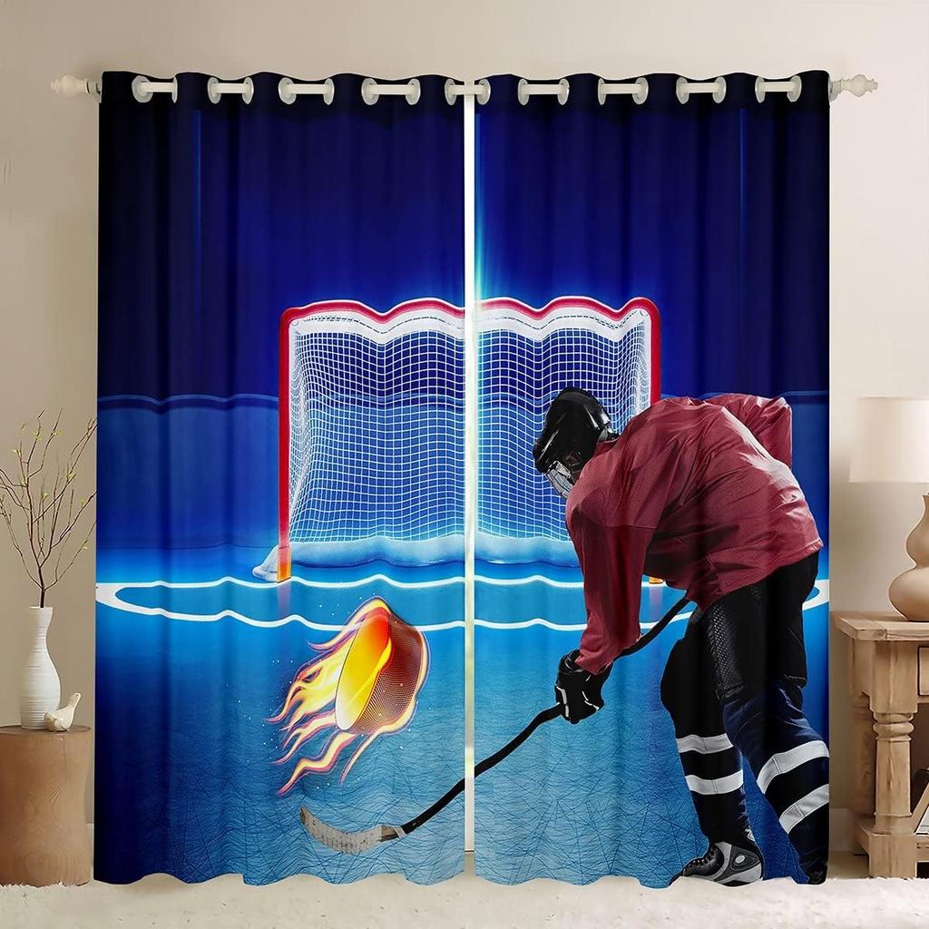 Ice Hockey Curtain Player Window Treatment Curtains Boys Teens Girls Room Winter Sports Game Event Made Of Polyester Washable