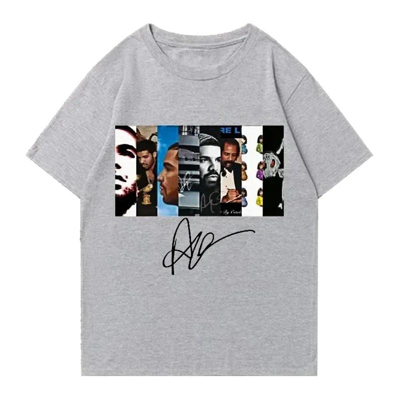 Summer Rapper Drake Character Printed for Unisex Women Hiphop Fashion Retro Short Sleeved Loose Casual Pure Cotton Tshirt