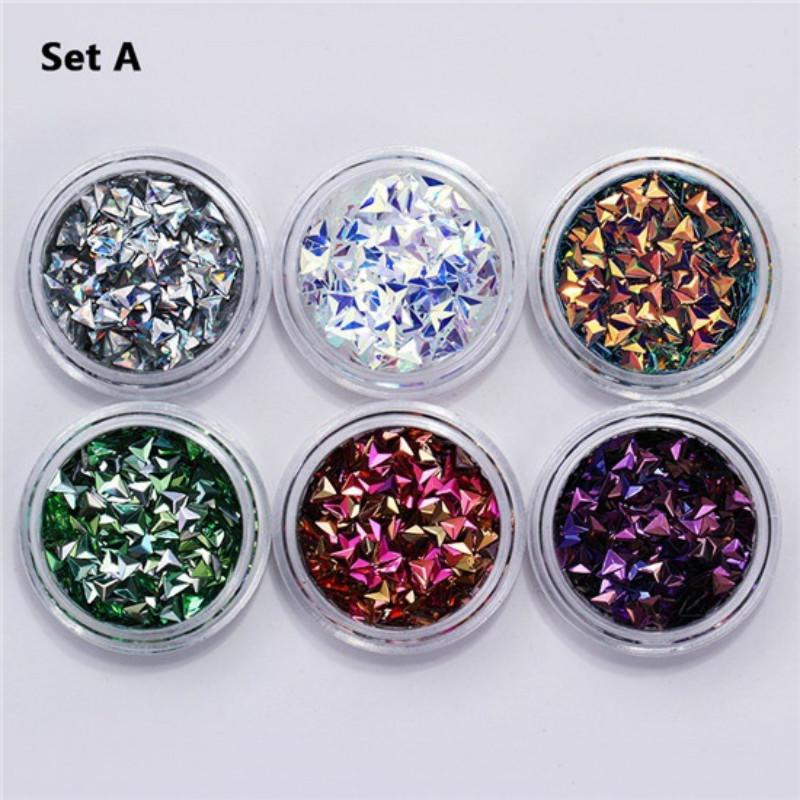 6 Boxes Chameleon AB Color Nail Sequins Set Triangle Rhombus Colorful Flakes Nail Art Decorations