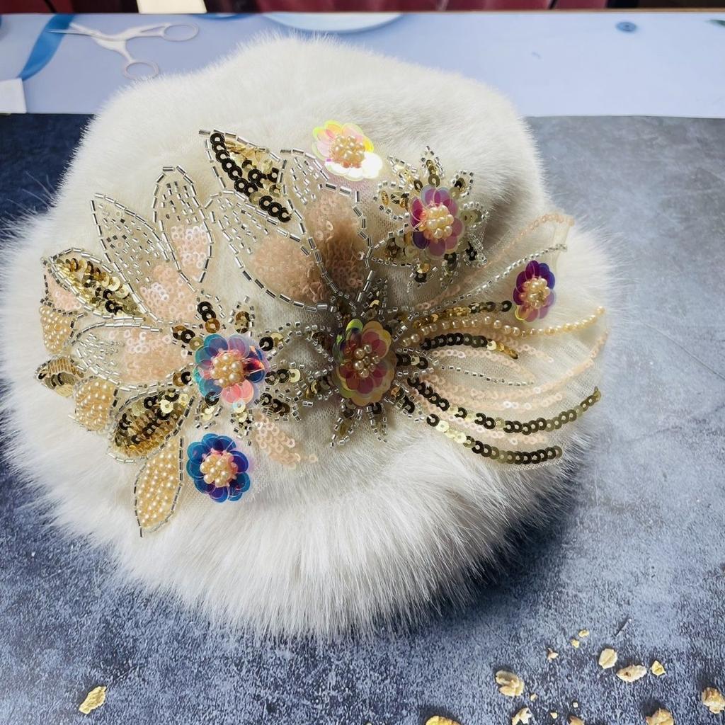 New Plush Hat Fashionable Foreign Style Warm Ethnic Style Winter Imitation Fox Cold Ear Protection Thickened Embroidered Hat