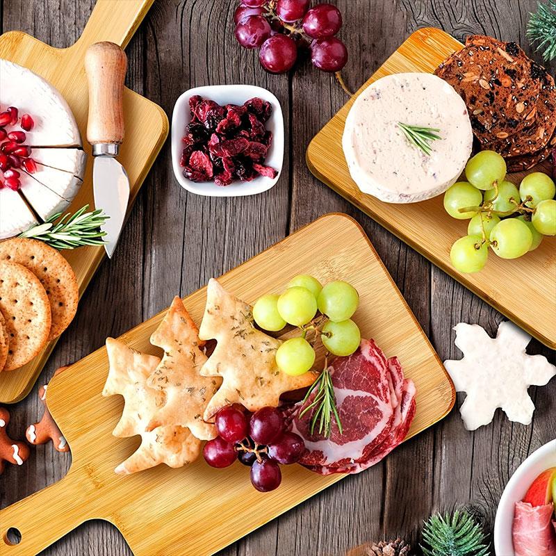 Bamboo Wooden Serving Board for Pizza Bread Steak Kitchen Chopping Boards Rectangle Vegetable Fruit Cutting Board with Handle