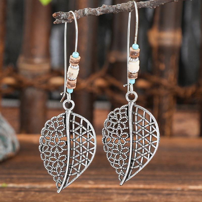 Bohemian Turquoise Dangle Earrings Vintage Silver Tree Of Life Teardrop Spiral Ethnic Drop Earrings For Women Jewelry