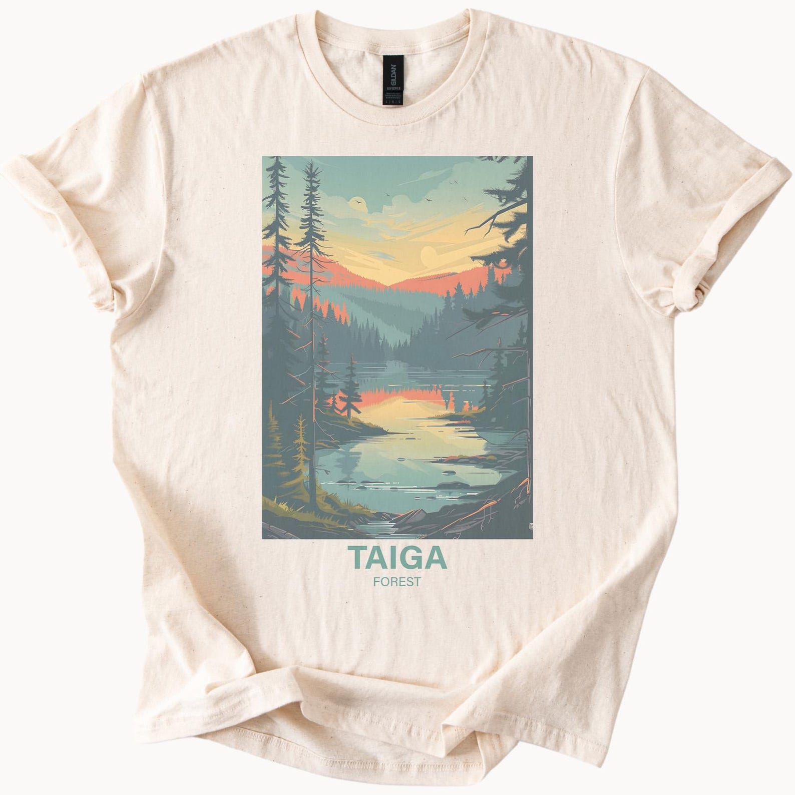 Taiga Forest Sunset Landscape Graphic Tee Shirt 120
