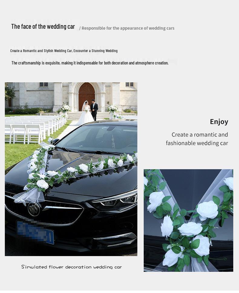 V-Shaped White Rose Wedding Car Decoration Set - Simulated Flowers for Car Hood & Veil Arrangement