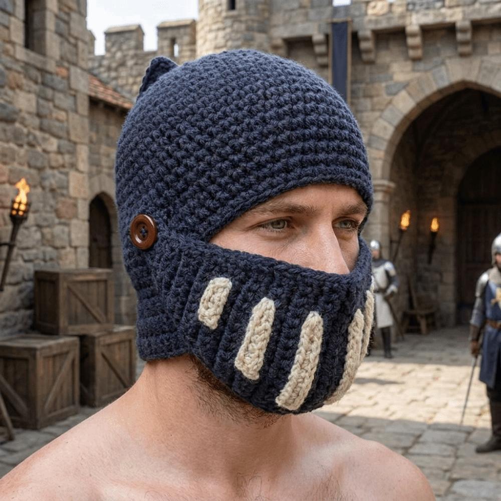 Playful Knight helmet Hat with Mask Creative Headgear Soft Knitted Roman Knight Cap Outdoor