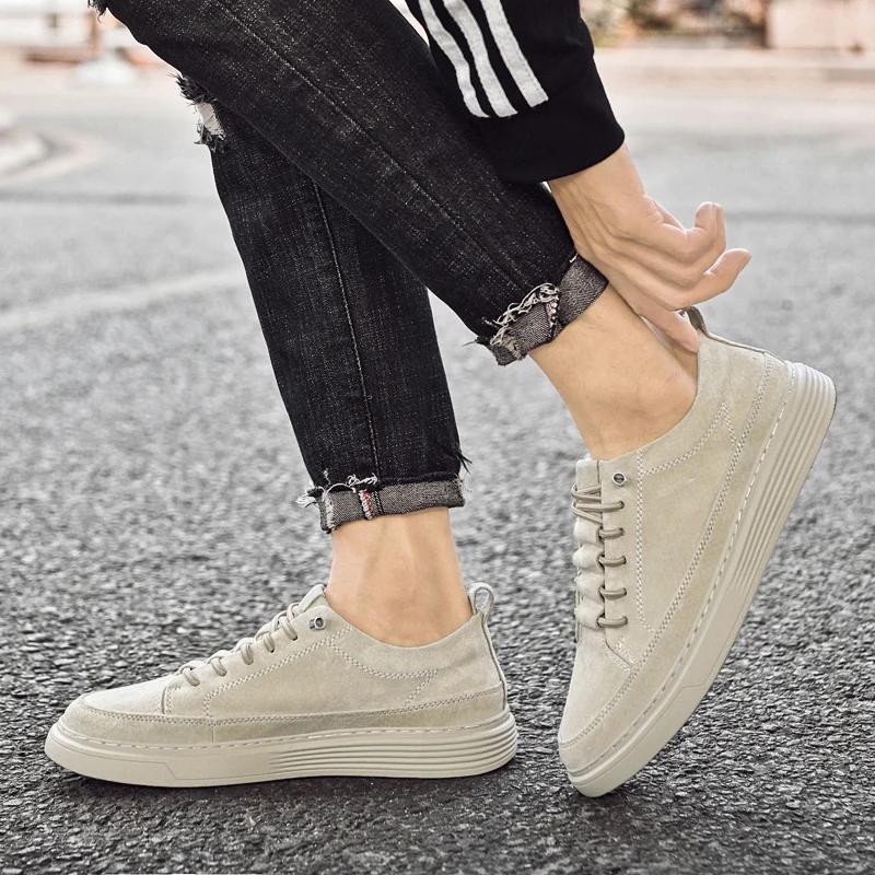 Fashion Men Fashion Casual Shoes British Style Man Skateboard Footwear Suede Leather Business Formal Shoes Cow Leather Soft Men Sneakers